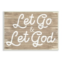 Stupell Industries Let Go & Let God Phrase Rustic Plank Pattern Coastal Painting Unframed Art Print Wall Art, 10 x 15, Design by Daphne Polselli