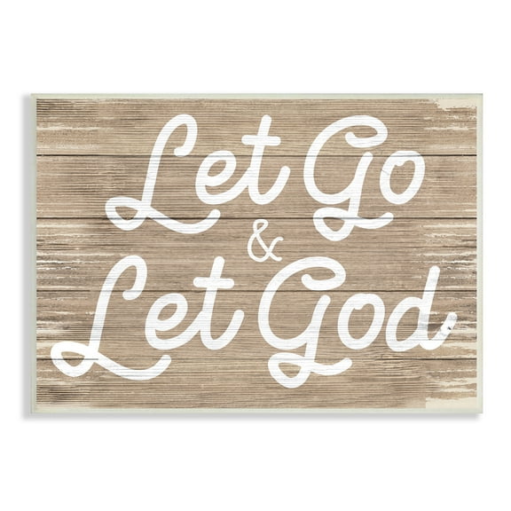 Stupell Industries Let Go & Let God Phrase Rustic Plank Pattern Coastal Painting Unframed Art Print Wall Art, 10 x 15, Design by Daphne Polselli