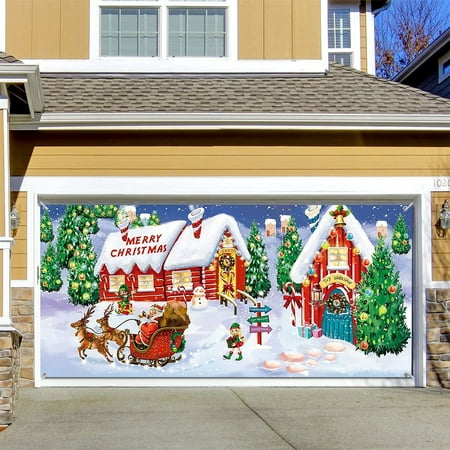 

DYWADE Xmas Vintage Floral Tapestry 7x16ft Banner Garage Door Cover Mural Winter Snowman Santa Outdoor Door Cover Decoration Indoor And Outdoor Christmas Decoration With Rope