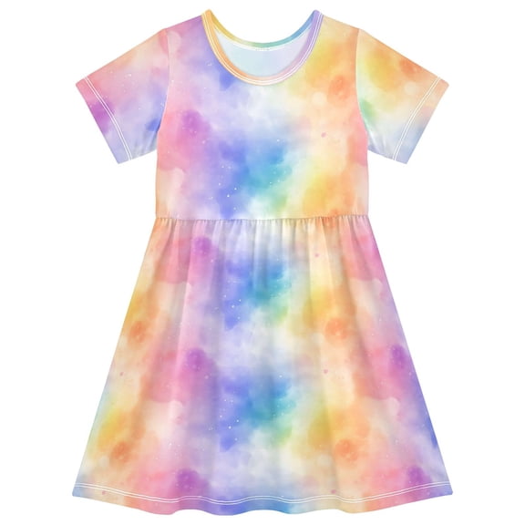 joogoo Rainbow Tie Dye-a2 Girls' Short Sleeve Dress Kids Dresses 5-6T