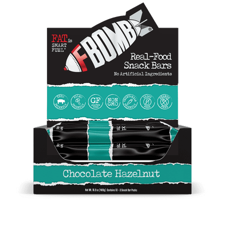 FBOMB Real-Food Snack Bars: Chocolate Hazelnut | Gluten Free | 40g, 12-Pack