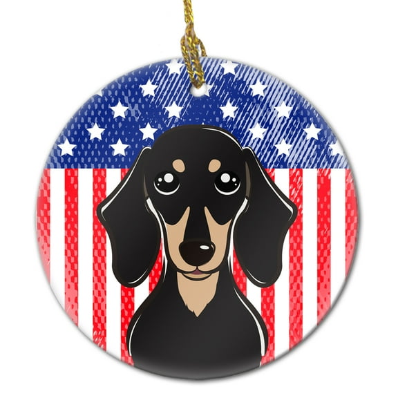 Carolines Treasures BB2145CO1 Flag & Smooth Black & Tan Dachshund Ceramic Ornament