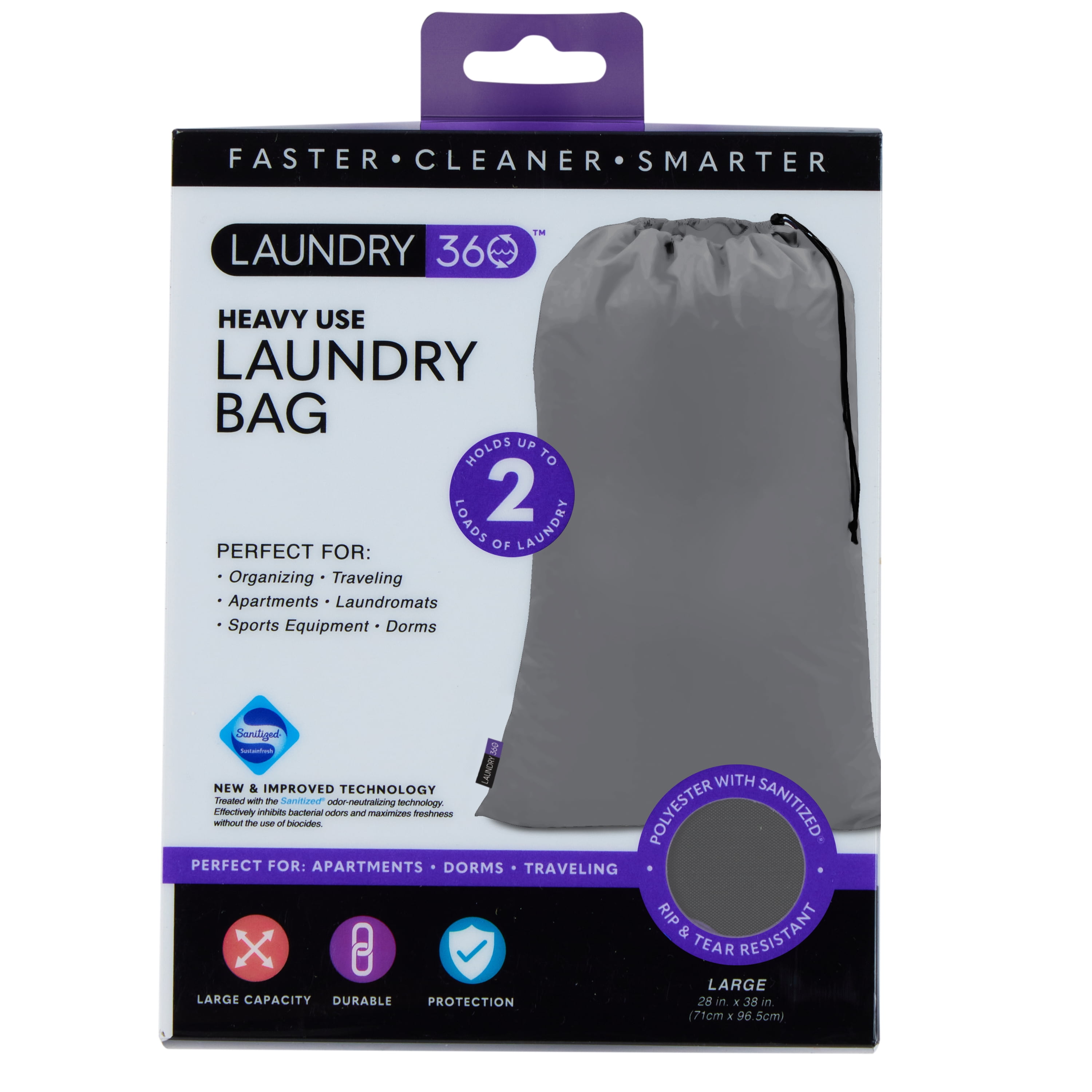 Laundry 360 Sanitized Large Drawstring Laundry Bag, Holds 2