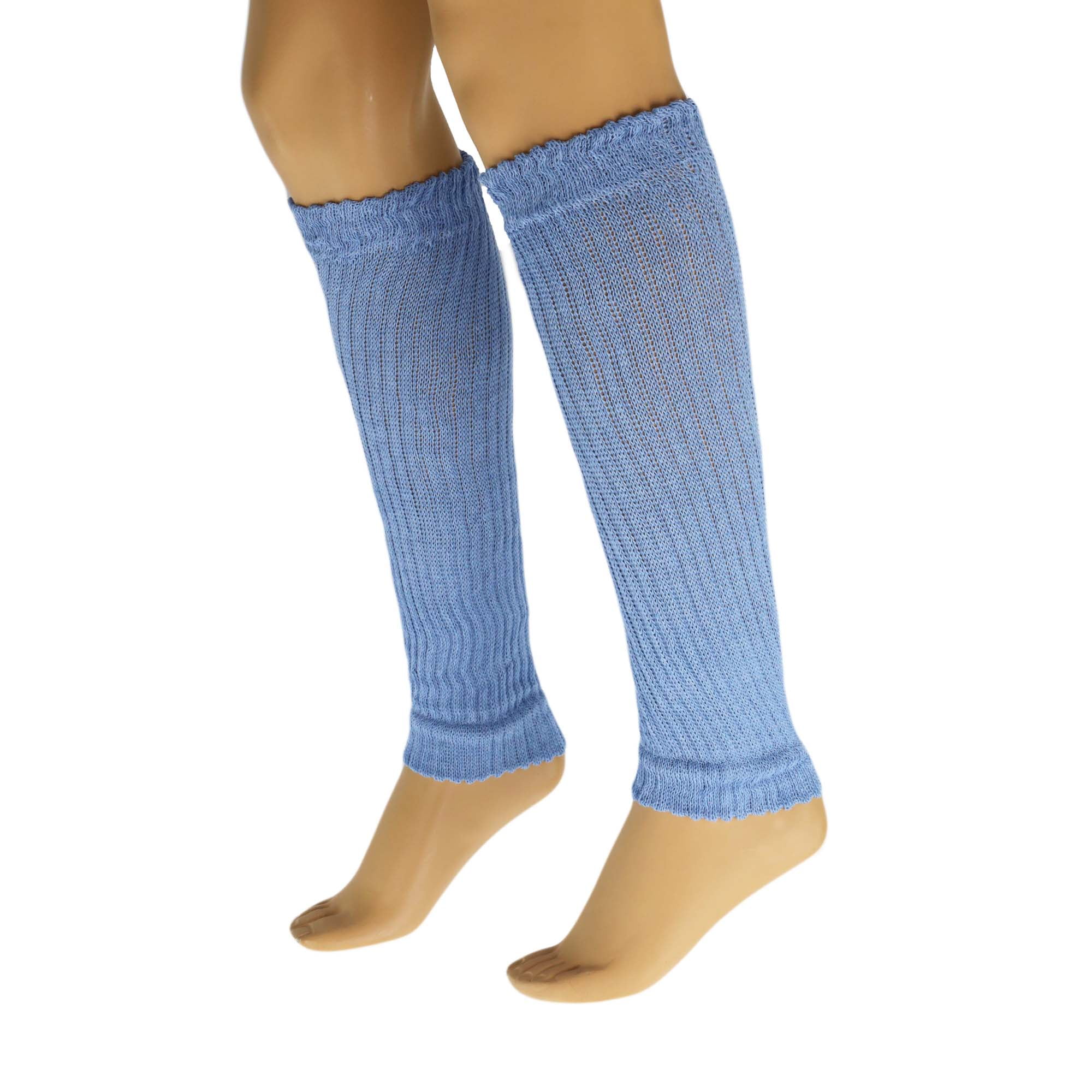 Cotton Leg Warmers for Women Light Blue 1 Pair Knitted Retro