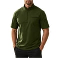 thumbnail image 3 of Men's Solid Short Sleeve Stand Collar Half Zip Outdoor Casual Sports Top Shirt Moisture Wicking Quick Dry UPF 50 Sun Protection Breathable Travel Gym Hiking Polo | JASKFLY,Army Green L, 3 of 7