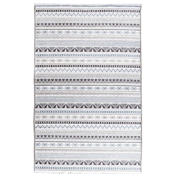 Alfa Rich 4x6 Blue Gray Area Rugs for Living Room Bedroom Aztec Decor Cotton Washable Pet Friendly