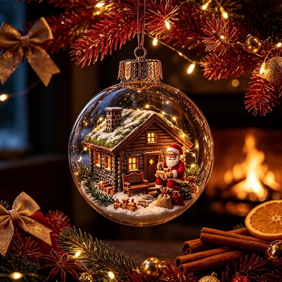 3.1in Transparent 3D Mini Scene Lighted Christmas Ball Ornaments Elk House Snowman Design Xmas Tree Holiday Home Hanging Decor