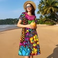 thumbnail image 4 of Vsdgher Jardin de Papillons pour Femmes Été 2025 Robes Midi Maxi Décontractées Légères à Manches Courtes à Col Rond Robe de Plage, 4 of 6