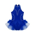thumbnail image 5 of YONGHS Kids Girls Mesh Splice Sleeveless Feather Tulle Skirted Leotard Gymnastics Dancewear Royal Blue 12, 5 of 7