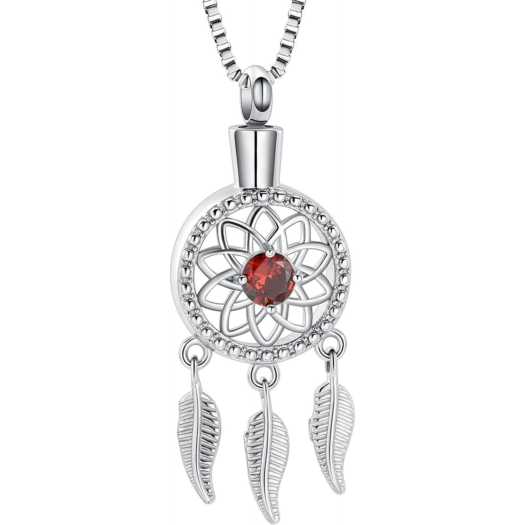 Crystal Dream Catcher Urn Necklace Ashes Cremation Jewelry for Ashes Holder Dreamcatcher Feather Memorial Keepsake Pendant Necklace for Human