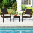 thumbnail image 4 of Costway 3 PCS Wicker Furniture Set with Acacia Wood Tabletop Armrests Cushions for Backyard, 4 of 10