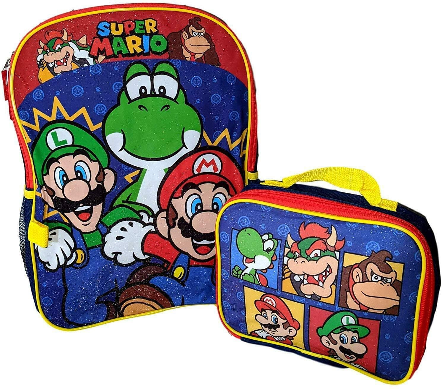 Super Mario Brothers School 16 Backpack Bookbag With Insulated Lunch Box Set 4358