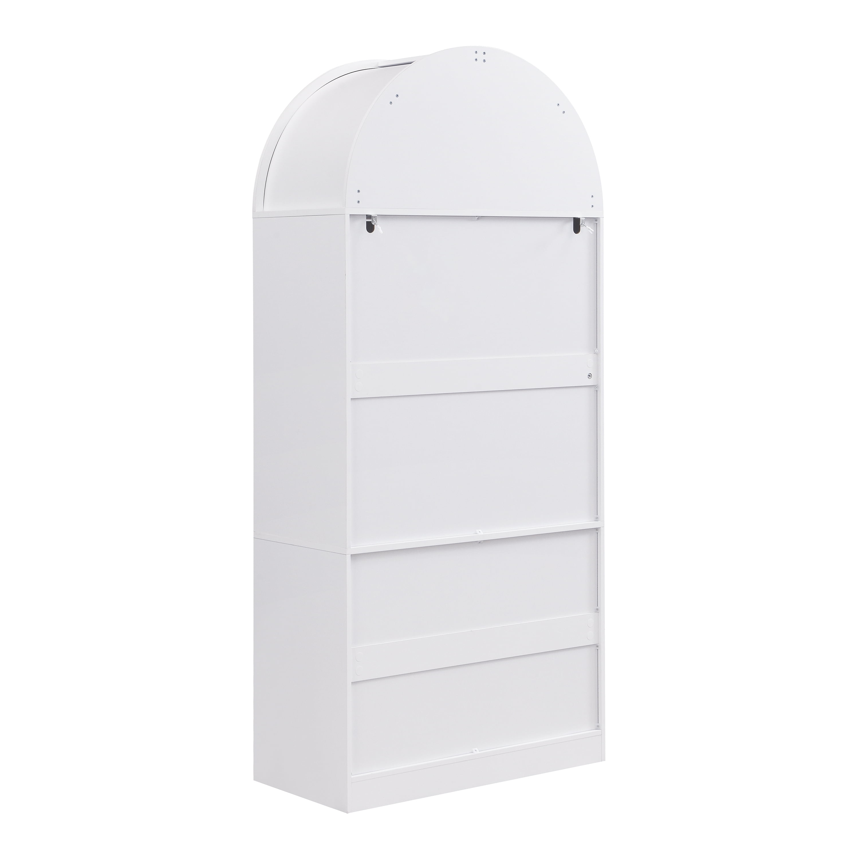Storage Cabinet with Arched Top and Tempered Glass Doors 5-Tier, Tall Display Cabinet and Bookcase with Door Organizer for Bathroom Living Room, White