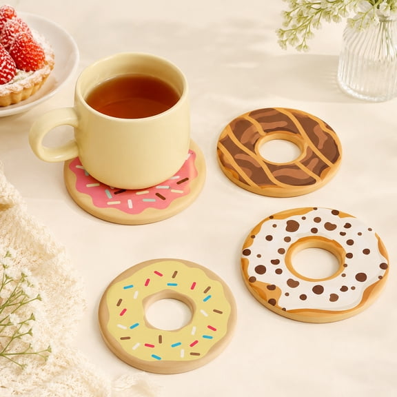 Donut Pattern Drink Coaster, Absorbent Diatomite Coaster for Home and Office, 3.94in Multi-Use Donut Coaster, Absorbent Table Mat for Mugs, Glasses and Bottles