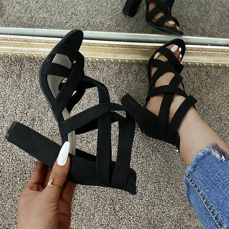 

BRISEZZS Women s Heeled Sandals- Square Heels Casual Thick Heels New Style Fish Mouth Summer Sandals #356 Black-9.5