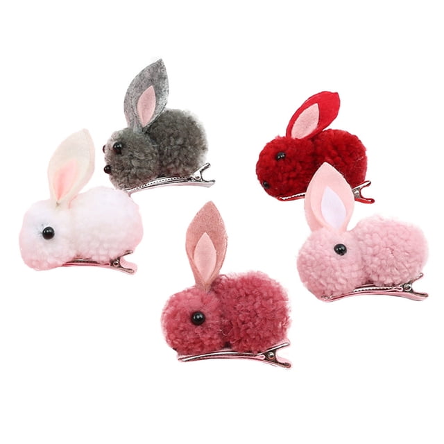 OULII 5Pcs Plush Rabbit Hair Barrettes Assorted Colors Elegant Hair Pins for Party Headwear