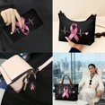 thumbnail image 3 of Kuiaobaty Pink Ribbon Print Tote Bag Set with Wallet for Women Foldable Tote Purse Lip Pouch Leather Shoulder Bag Wristlet Wallet for Breast Cancer Awareness, Black, 3 of 7