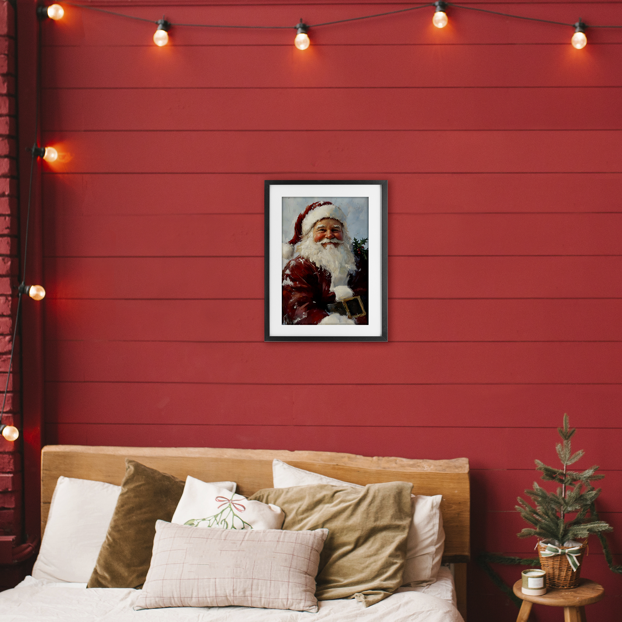 Rosy Cheeked Santa Smile Black Framed Print Under Glass, design by Petal Prints Design