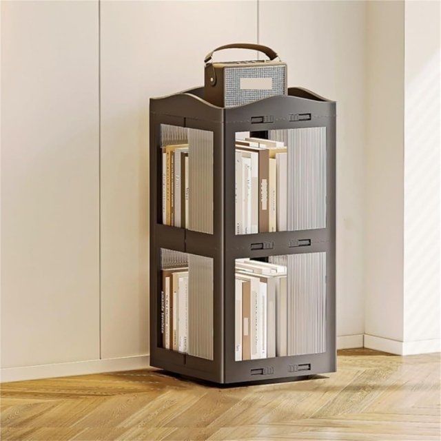 360° Rotating Bookshelf Foldable Transparent Bookcase Movable Multi Layer Display Cabinet for Living Room Study,Fit Most Home
