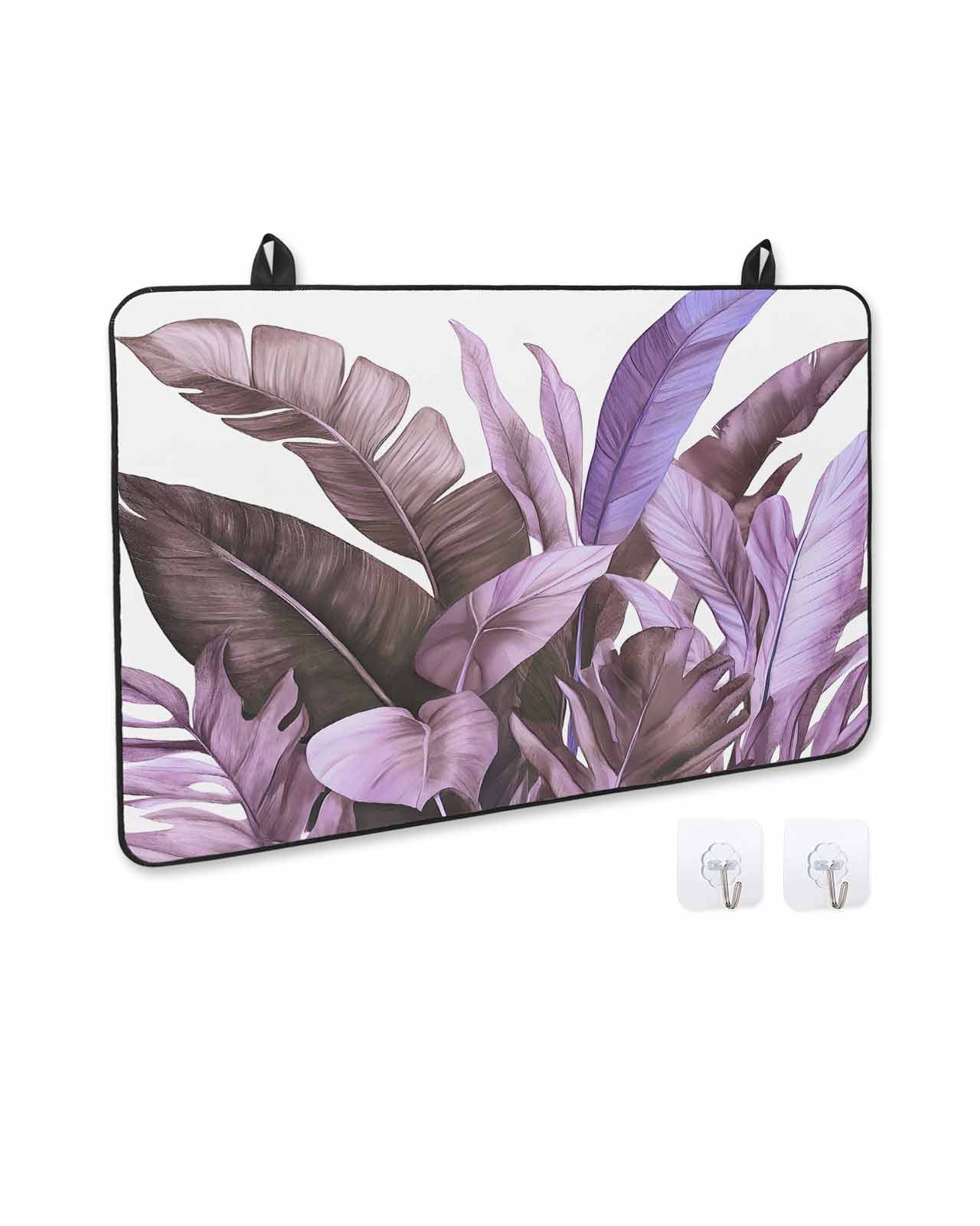 nqOlkjepod Large Induction Cooktop Protector Mat 24"x21", Purple Tropical Leaves Stove Top Covers for Electric Stove, Simple Watercolor Palm Plants Stove Burner Cover Mats, Glass Top Stove Cover