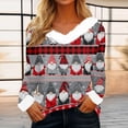 thumbnail image 2 of WJOSBXT Christmas Shirts for Women Faux Fur Trim V Neck Tops Funny Xmas Graphic Tees Fluffy Long Sleeve Holiday Pullover Tee Tops M, 2 of 5