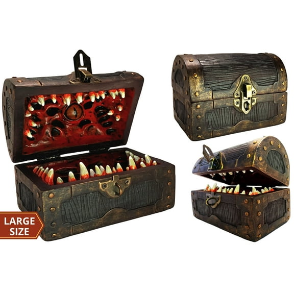 Galdor's Guild Mimic Chest Dice Storage Box | Free Lock & Key | Compatible with Dungeons & Dragons Players, Dungeon Master/DM RPG Gaming | Holder Vault Case | Holds 6 Sets of Polyhedral Dice (Large)