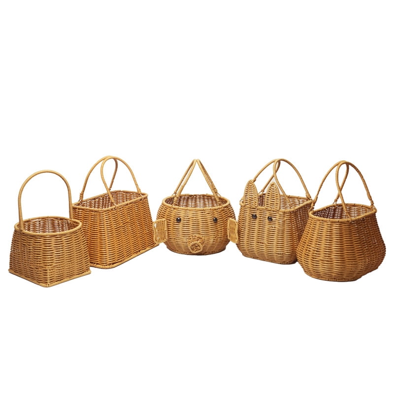 KUNPENG Easter Basket, Woven Picnic Basket, Animal Shaped Pig & Rabbit Rattan Gift Basket, Decorative Nursery Storage for Fruit & Snacks, Photography Props, 10"x7"x11"