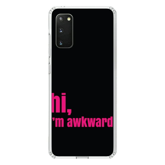 DistinctInk Clear Shockproof Hybrid Case for Galaxy S20 / S20 5G (6.2" Screen) - TPU Bumper, Acrylic Back, Tempered Glass Screen Protector - Black Hot Pink "hi, I'm awkward."