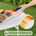 thumbnail image 5 of Colorful Rainbow Tie Dye Spiral Pattern Round Fitted Tablecloth with Elastic Edge,Dining Table Cover Waterproof,Outdoor Round Tablecloth for Camping,Dining,Indoor and Outdoor, 5 of 7