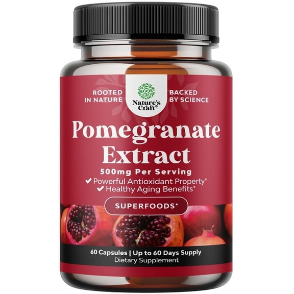 Pomegranate Extract Antioxidant Supplement - Natural Pomegranate Capsules for Heart Health Joint Support and Pre Workout for Men and Women - Nitric Oxide Supplement with Brain Health Vitamins