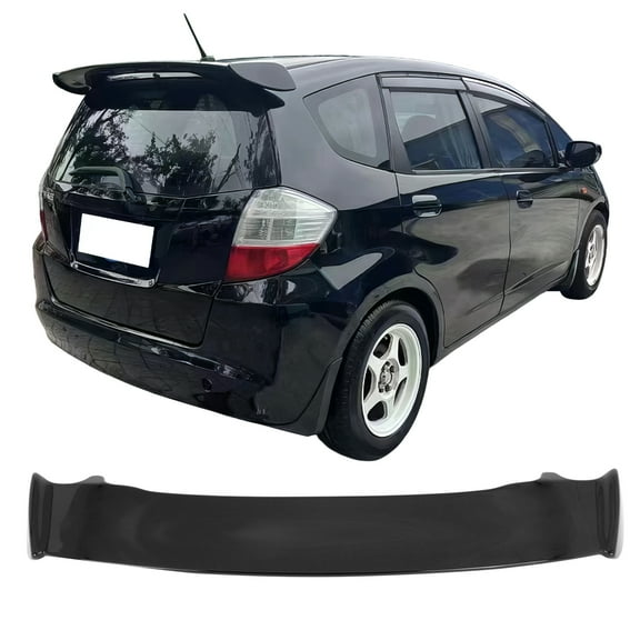 Ikon Motorsports Rear Window Roof Spoiler Compatible with 2009-2013 Honda Fit, Mug Style Gloss Black ABS Roofline Windshield Visor Spoiler Wing