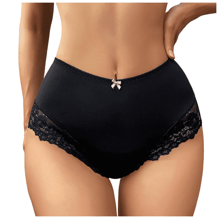 Fulorrnie Underwear for Women High Waisted Seamless Thong Elastic Waist Panties Waistband Stretchable Panty  Black  S