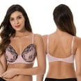 thumbnail image 4 of Curve Muse 3 Pack Plus Size Unlined Semi-Sheer Balconette Underwire Lace Bra-PEACH,GOLD,PINK-38C, 4 of 7