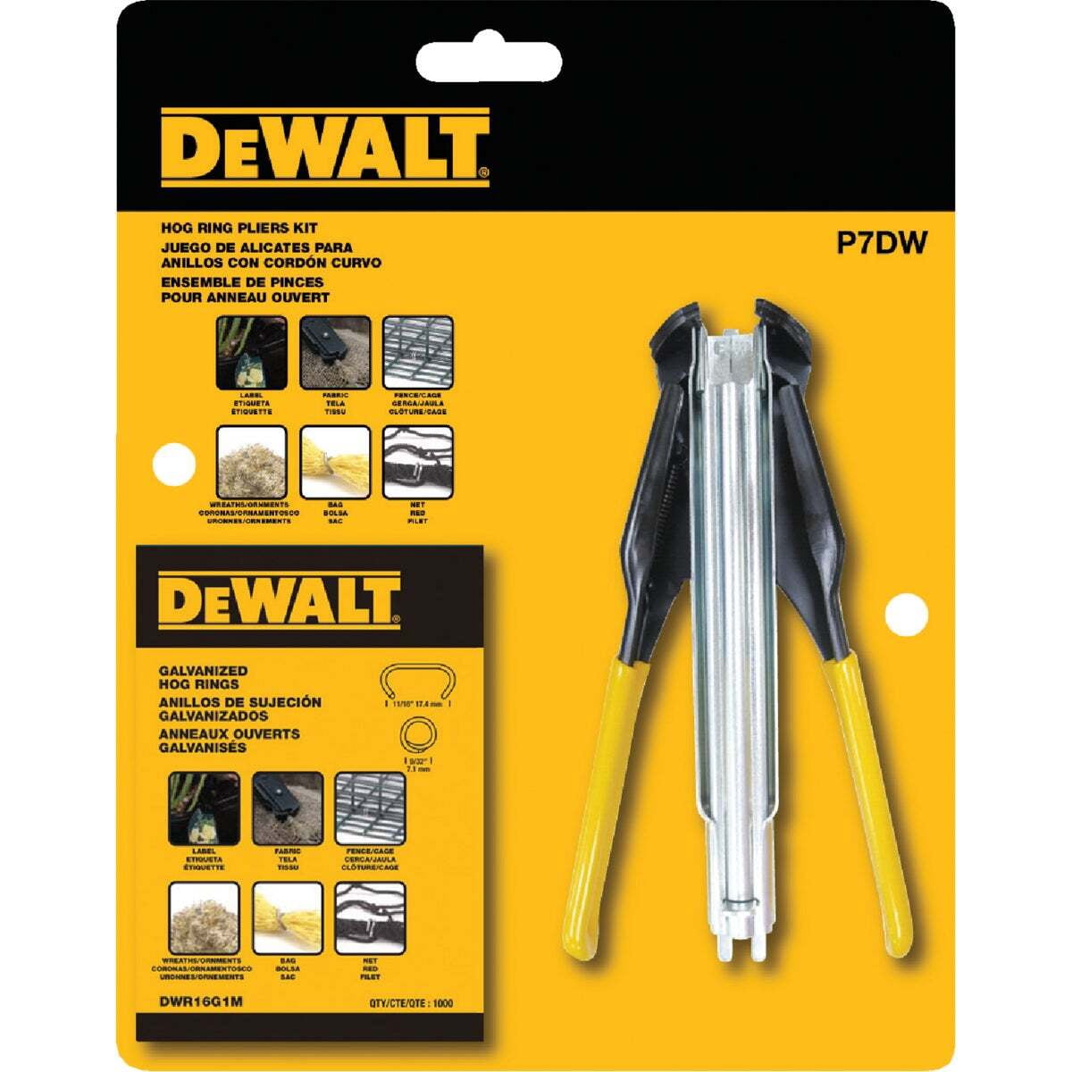 DEWALT Hog Ring Pliers Kit P7DW - Case Hardened Steel, Rubber Grip - 1000 Rings, Multicolor