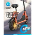 thumbnail image 4 of MIHOVER 450W Electric Scooter with Seat, Commuter Electric Scooter for Adult with Basket & Free Phone Holder & Steel Cable Lock & Inner Tube- up to 21 Miles 15.5MPH-Oange, 4 of 8