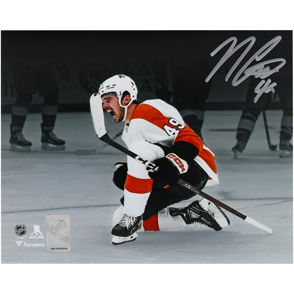 Noah Cates Philadelphia Flyers Autographed 8" x 10" White Jersey Celebrating Spotlight Photograph - Fanatics Authentic Certified