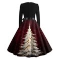 thumbnail image 6 of Women's Casual Fashion V Neck Long Sleeve Christmas Printed Party Vintage Dress for Holiday Events and Retro Style, Perfect for Women's Evening Wear,Wine,3XL, 6 of 6