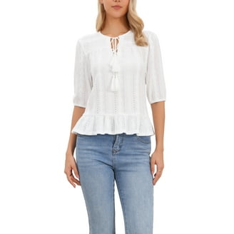 ROUND PEPLUM HALF SLEEVE TOP(36) 　WHITE White Plus Size Round Neck Peplum Top - Meet.Curve - Meet.Curve