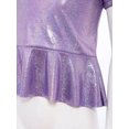 thumbnail image 6 of inlzdz Kids Girls Metallic Ruffle Hem Crop Top Short Sleeve Round Neck Tee Shirt Rave Festival Jazz Dance Top Purple 150, 6 of 7