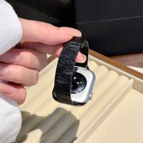 Stylish Metal Watch Band for Apple Watch 42(Series 1/2/3)/44/45/46/49mm, Slim Thin Adjustable Watch Replacement Bracelet for Men Women, for iWatch Series 10 9 8 SE Ultra 7 6 5 4 3 2 1 - Black