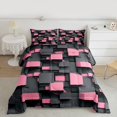 thumbnail image 2 of Homewish Modern Art Square Bedding Comforter Set, Stereoscopic Rectangle Twin Comforter Sets, Black Pink Abstract Reversible Bedding Set, Lightweight Room Decor, 2 Pieces, 2 of 8