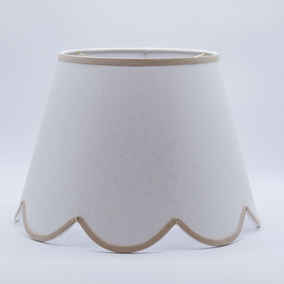 Scallop White Linen Shade with Tan Trim – 16" Modern Hardback Lampshade