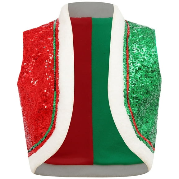 Haitryli Boys Girls Sleeveless Open Front Sequins Vest Children Dress Up Christmas Waistcoat Top Red&Green 14