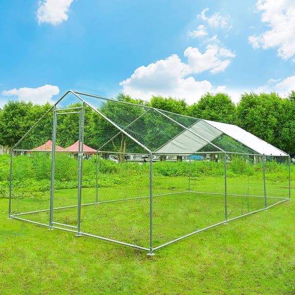 20' x 13' x 6.5' Large Metal Chicken Coop, Walk-in Poultry Hen Run with Cover, Anti-Rust Galvanized Frame for Backyard