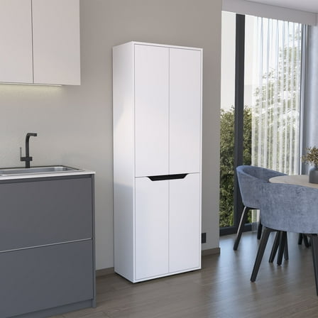 CoSoTower 67"H Kitchen Storage Cabinet, with Four Doors and Five Interior Shelves,White/Black