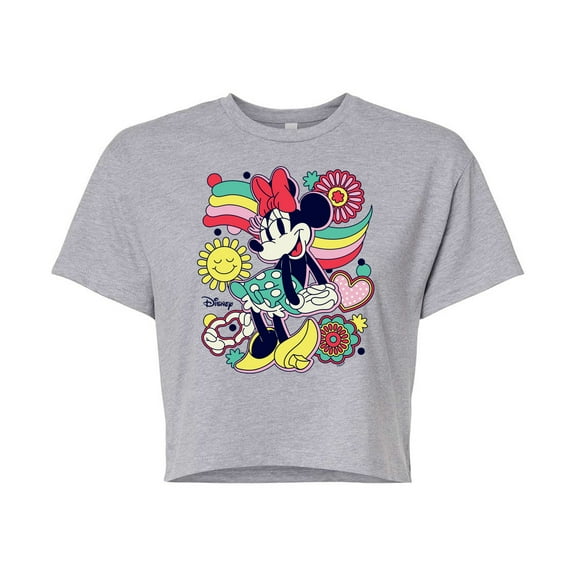Disney - Mickey & Friends - Minnie Mouse - Happiness - Juniors Cropped Cotton Blend T-Shirt