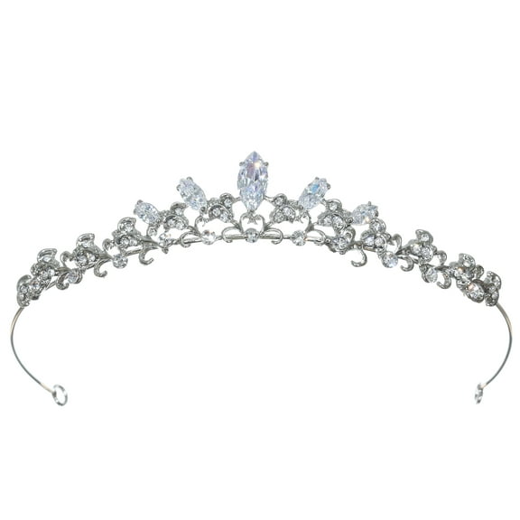 SAMKY Rhodium-Plated Bridal Tiara with CZ Crystals – Flower Crown for Weddings