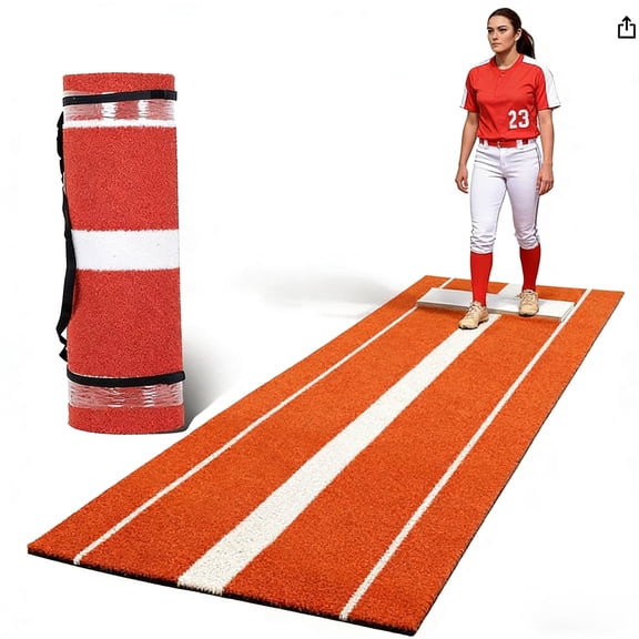 10x3ft Red Softball Pitching Mat, Softball Pitching Mat, Baseball Pitching Mat with Rubber & PE PP, Anti-Fade Turf, Anti-Slip Foam Backing, Fast Pitch Equipment for Indoor/Outdoor Practice