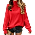 thumbnail image 5 of Womens Knit Sweaters Turtleneck Long Sleeved Solid Pullover Sweater Tops Casual Loose Fit Fashion Soft Knitwear, 5 of 5