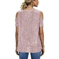 thumbnail image 4 of Womens Sparkly Sequin Top Cold Shoulder Glitter Short Sleeve Blouses Tops Loose Fit Evening Club Glitter Sparkly Blouse Outfits Dressy Party Blouse Shirts, 4 of 7